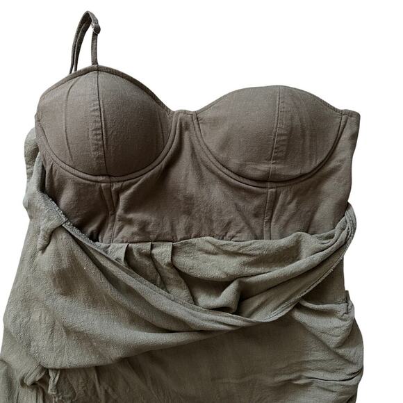 JLUXLABEL OLIVE EVITA LINEN DRAPED DRESS  Slit Adjustable Bustier 3XL SOLDOUT - Picture 8 of 10